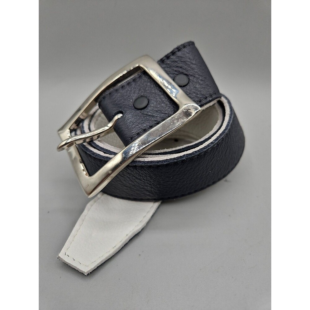 Crescent Reversible Black White Soft Leather Belt Size 35 Hand Made In USA 1.5"